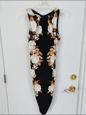 London Times Black Floral Sheath Dress Size 8